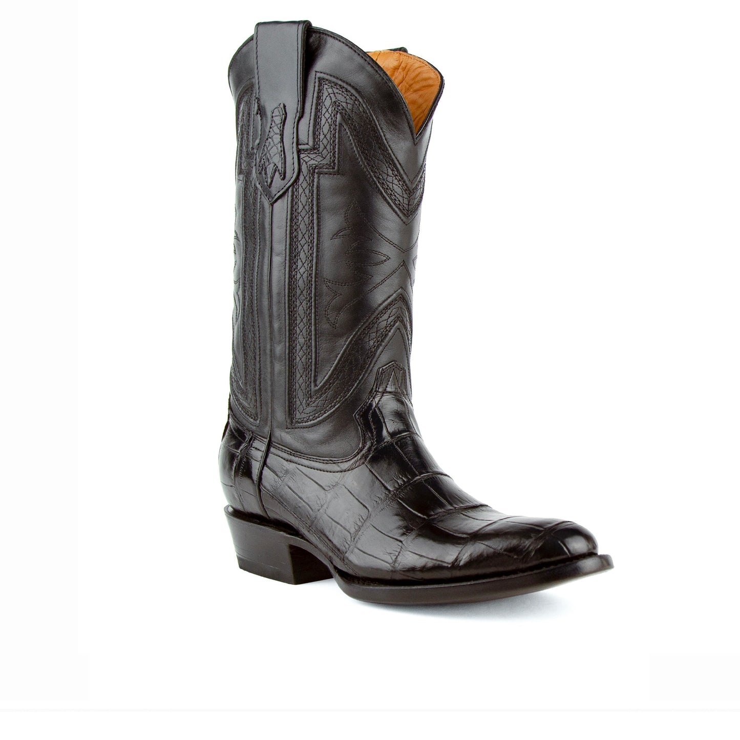 Mens Ferrini Medium Round Toe Alligator Belly Cowboy Boot in Black