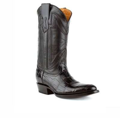 Mens Ferrini Medium Round Toe Alligator Belly Cowboy Boot in Black