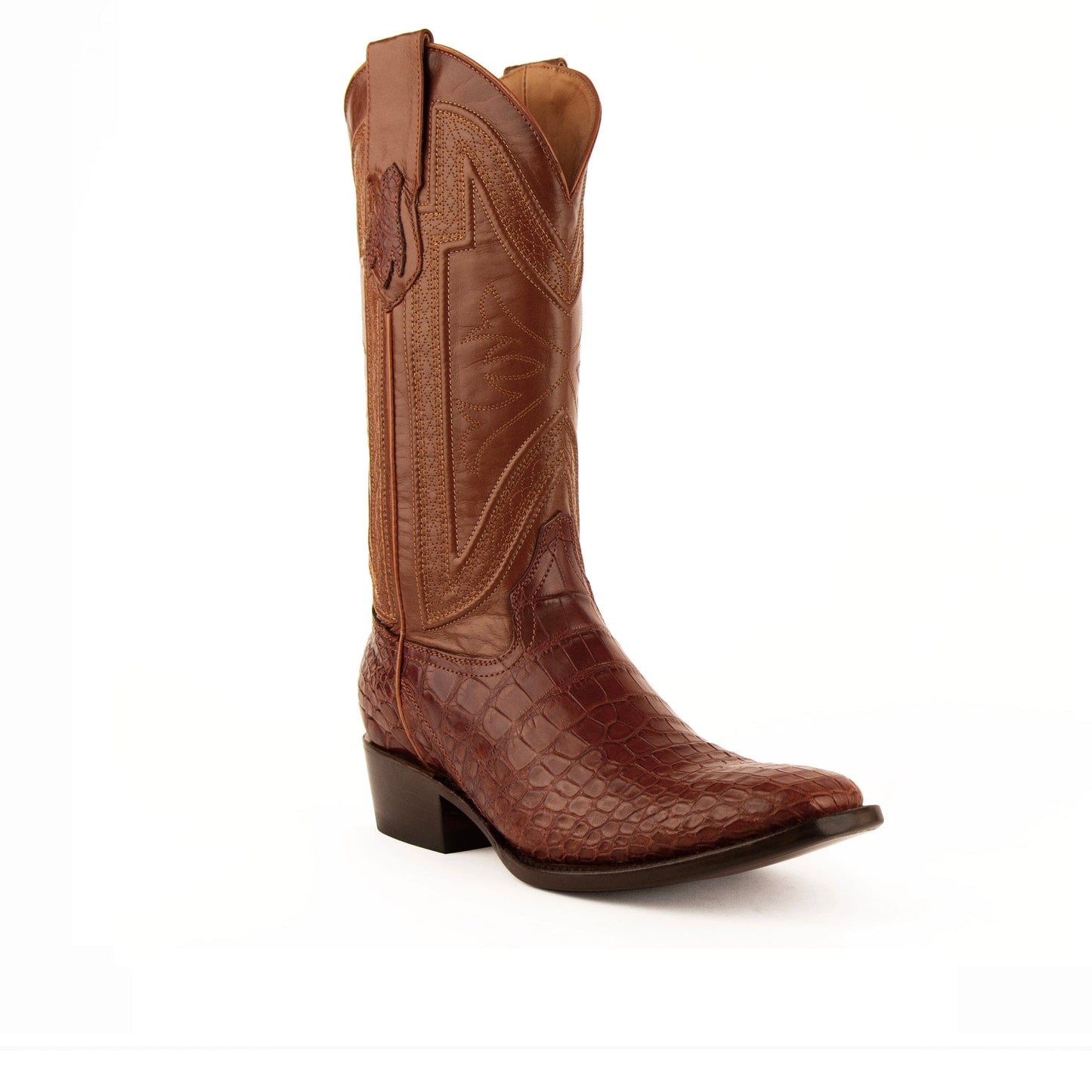 Mens Ferrini Alligator Belly Narrow Square Toe Cowboy Boot in Cognac
