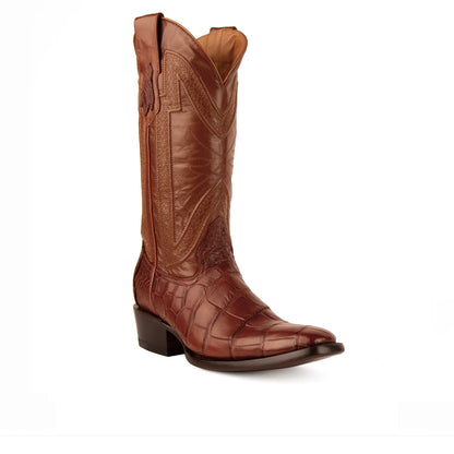 Mens Ferrini French Toe Alligator Belly Cowboy Boot in Cognac