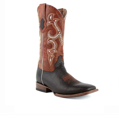 Mens Ferrini Distressed Leather Cowboy Boot in Black & Rust
