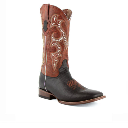 Mens Ferrini Distressed Leather Cowboy Boot in Black & Rust