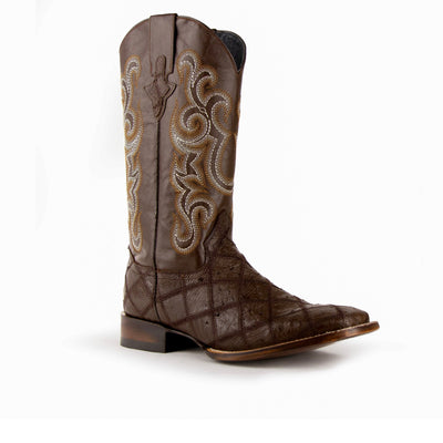Mens Ferrini Ostrich Quill Patchwork Cowboy Boot in Brown