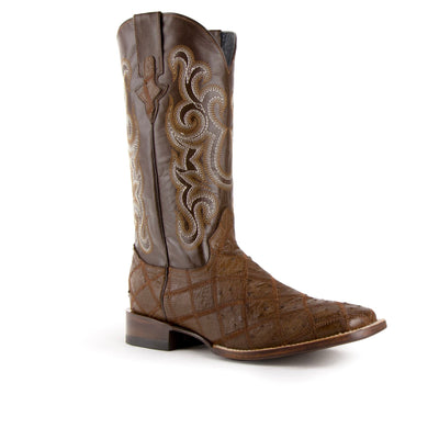 Mens Ferrini Ostrich Quill Patchwork Cowboy Boot in Kango Tabac