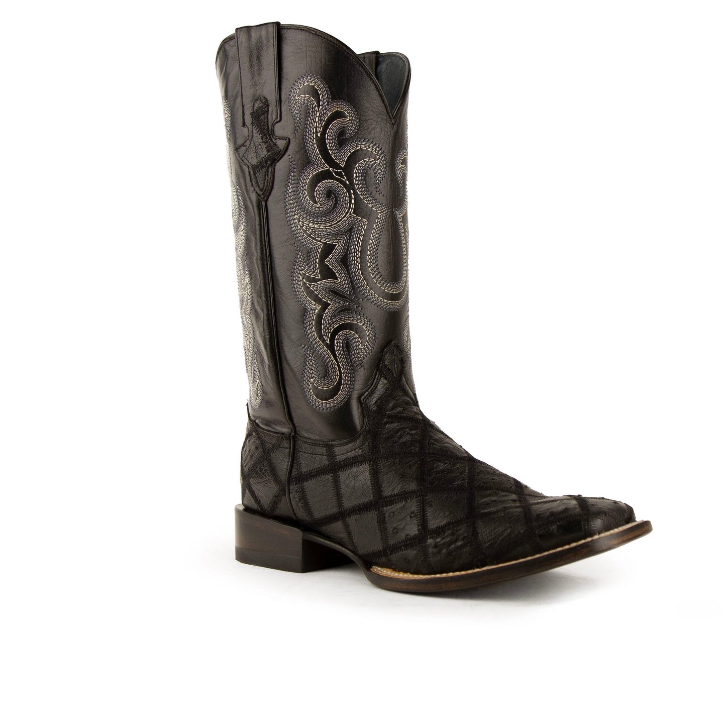 Mens Ferrini Ostrich Quill Patchwork Cowboy Boot in Kango Tabac