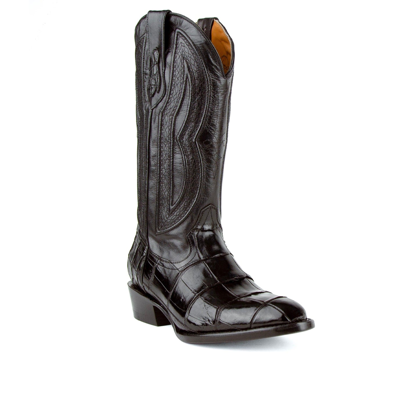 Mens Ferrini R-Toe Alligator Belly Cowboy Boot in Black
