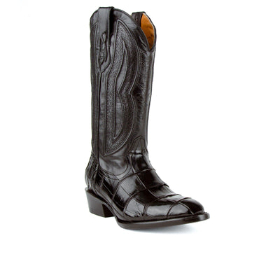 Mens Ferrini R-Toe Alligator Belly Cowboy Boot in Black