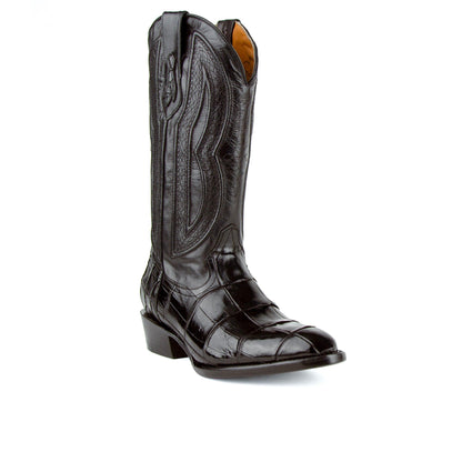 Mens Ferrini R-Toe Alligator Belly Cowboy Boot in Black
