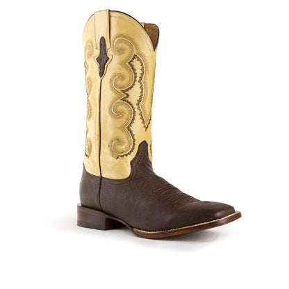 Mens Ferrini Square Toe Smooth Ostrich Cowboy Boot in Brown