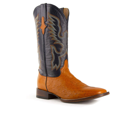 Mens Ferrini Square Toe Smooth Ostrich Cowboy Boot in Brown