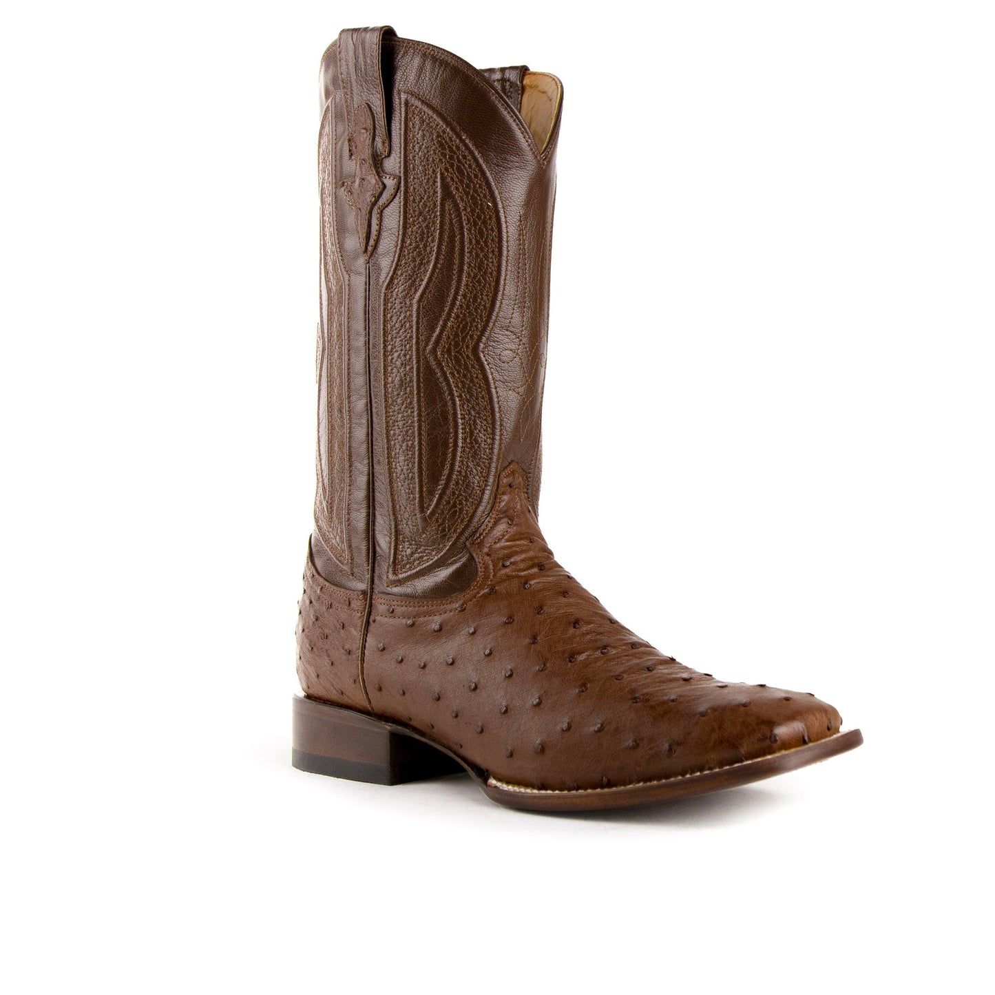 Ferrini Colt Ostrich Quill Square Toe Cowboy Boot in Cognac