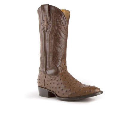 Ferrini Colt Ostrich Quill Medium Round Toe Cowboy Boot in Brown