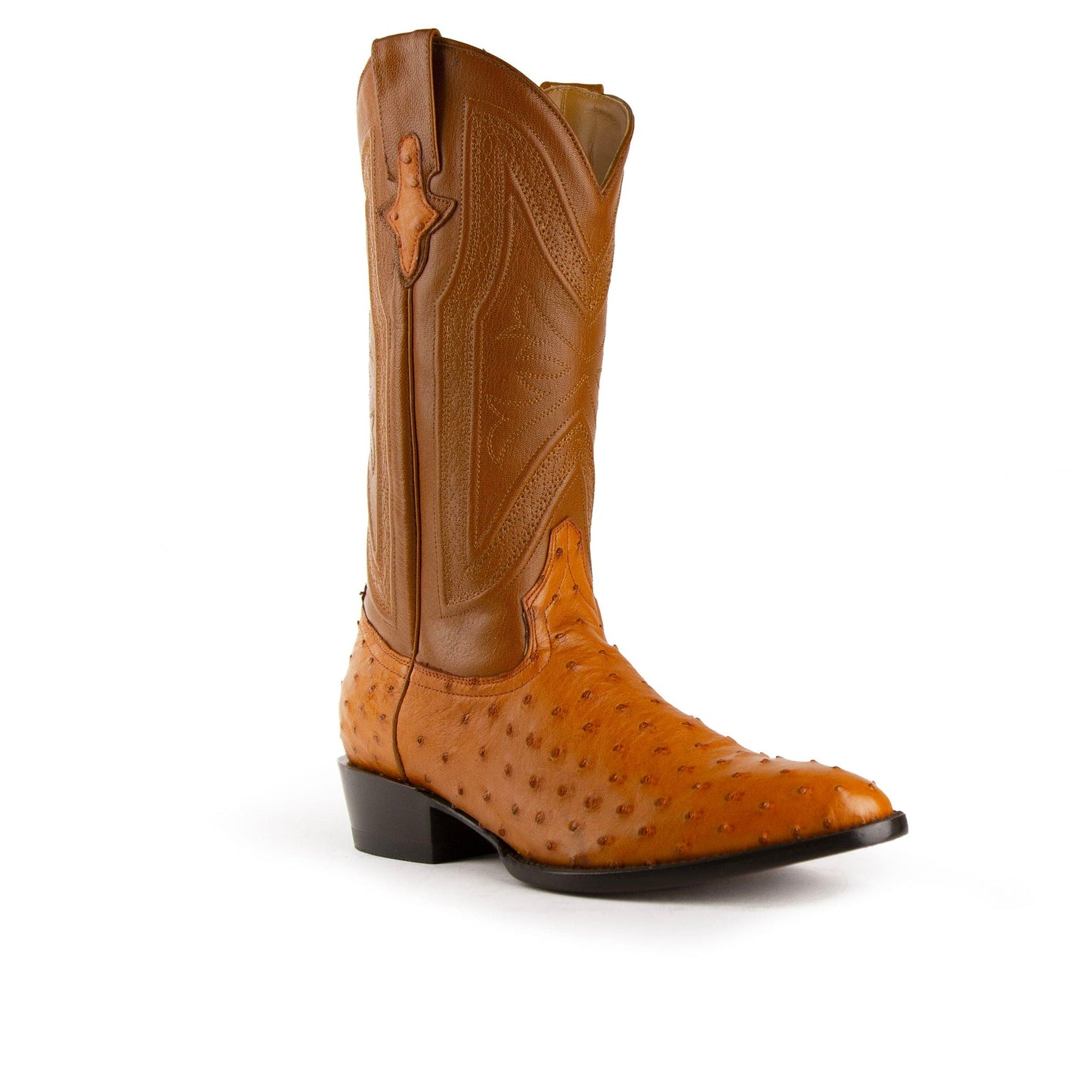 Ferrini Colt Ostrich Quill Medium Round Toe Cowboy Boot in Cognac