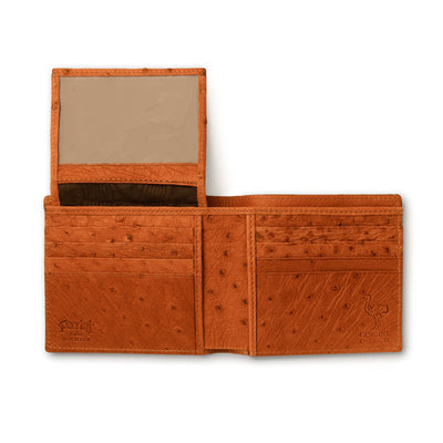 Mens Full Ostrich Quill Billfold Wallet in Cognac 3 AABF-CG  - from alligatorwarehouse.com