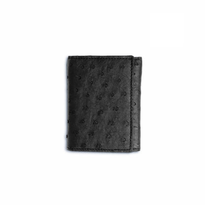 Mens Full Ostrich Quill Trifold Wallet in Black