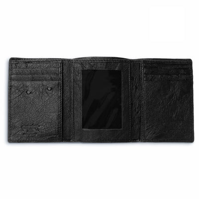 Mens Full Ostrich Quill Trifold Wallet in Black
