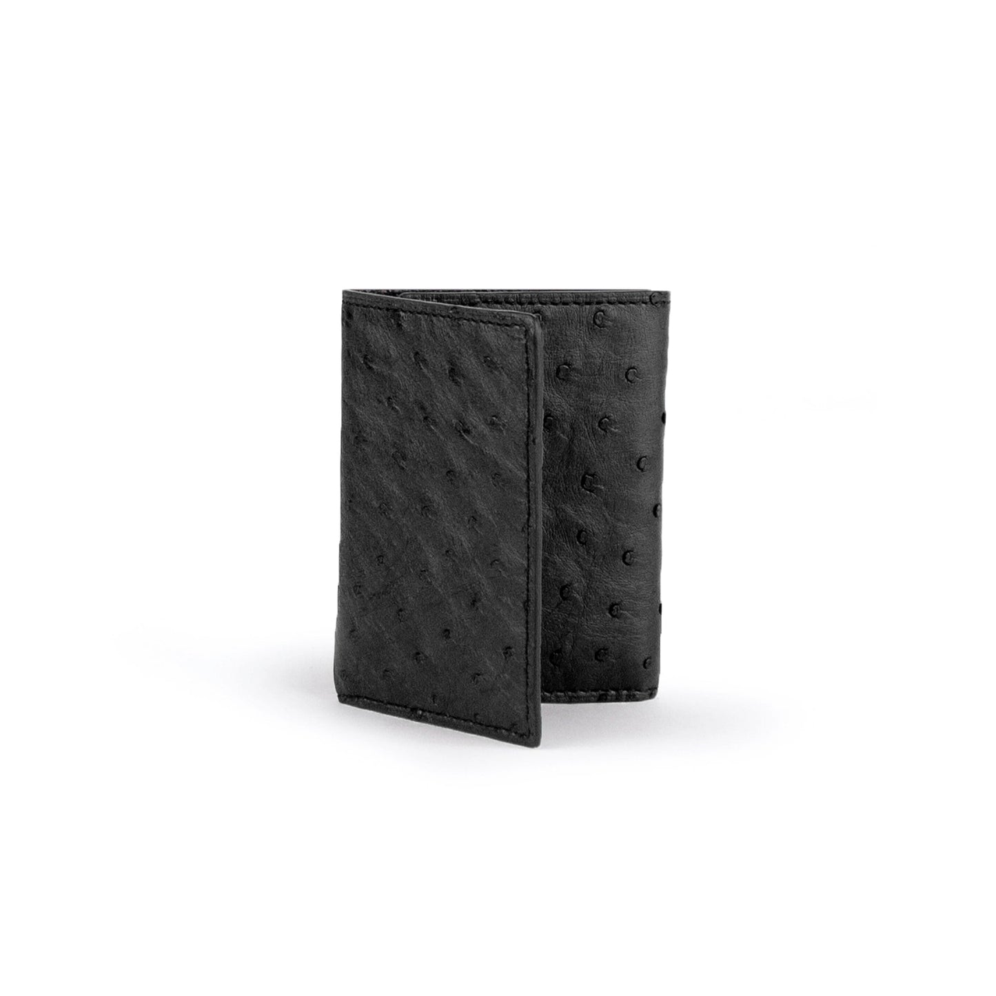Mens Full Ostrich Quill Trifold Wallet in Black