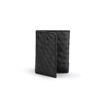 Mens Full Ostrich Quill Trifold Wallet in Black
