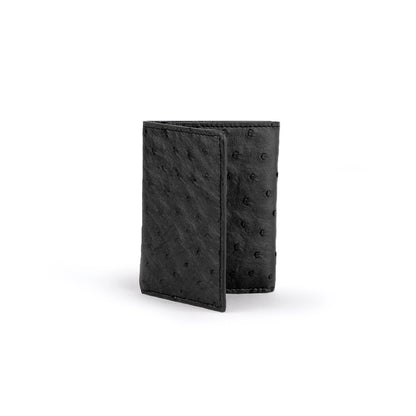 Mens Full Ostrich Quill Trifold Wallet in Black