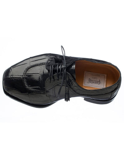 Ferrini Shoes - Mens Alligator Dress Shoe - Ferrini 3520 Belly Alligator Split Toe Black Shoes 1 F3520-BL-100  - from alligatorwarehouse.com