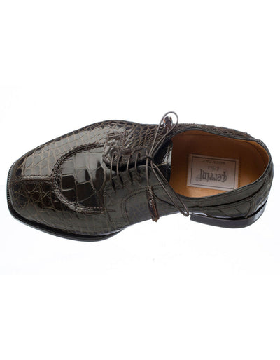 Ferrini Shoes - Mens Alligator Dress Shoe - Ferrini 3520 Belly Alligator Split Toe Shoes Olive 3 F3520-OL-095  - from alligatorwarehouse.com