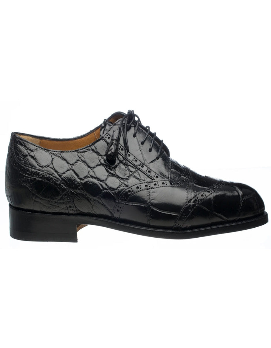 Ferrini Shoes - Mens Alligator Dress Shoe - Ferrini 3673 Belly Alligator Wingtip Shoes Black