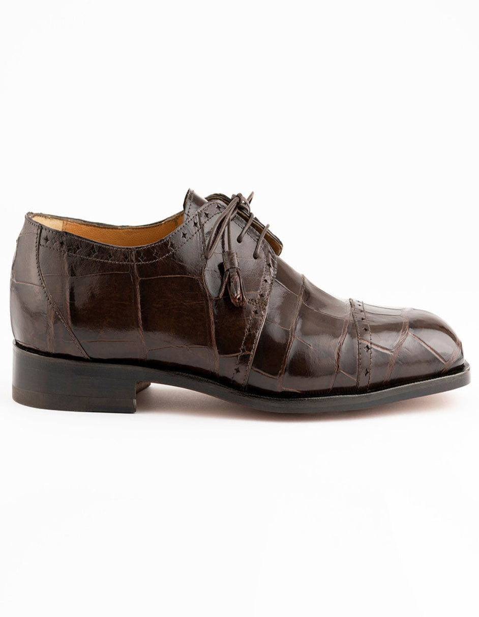 Ferrini Shoes - Mens Alligator Dress Shoe - Ferrini 3798 Alligator Cap Toe Shoes Chocolate