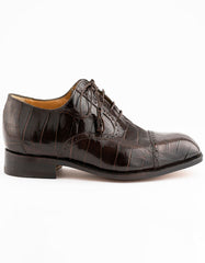 Ferrini Shoes - Mens Alligator Dress Shoe - Ferrini 3922 Belly Alligator Cap Toe Shoes Chocolate