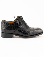 Ferrini Shoes - Mens Alligator Dress Shoe - Ferrini 3922 Belly Alligator Cap Toe Shoes Black