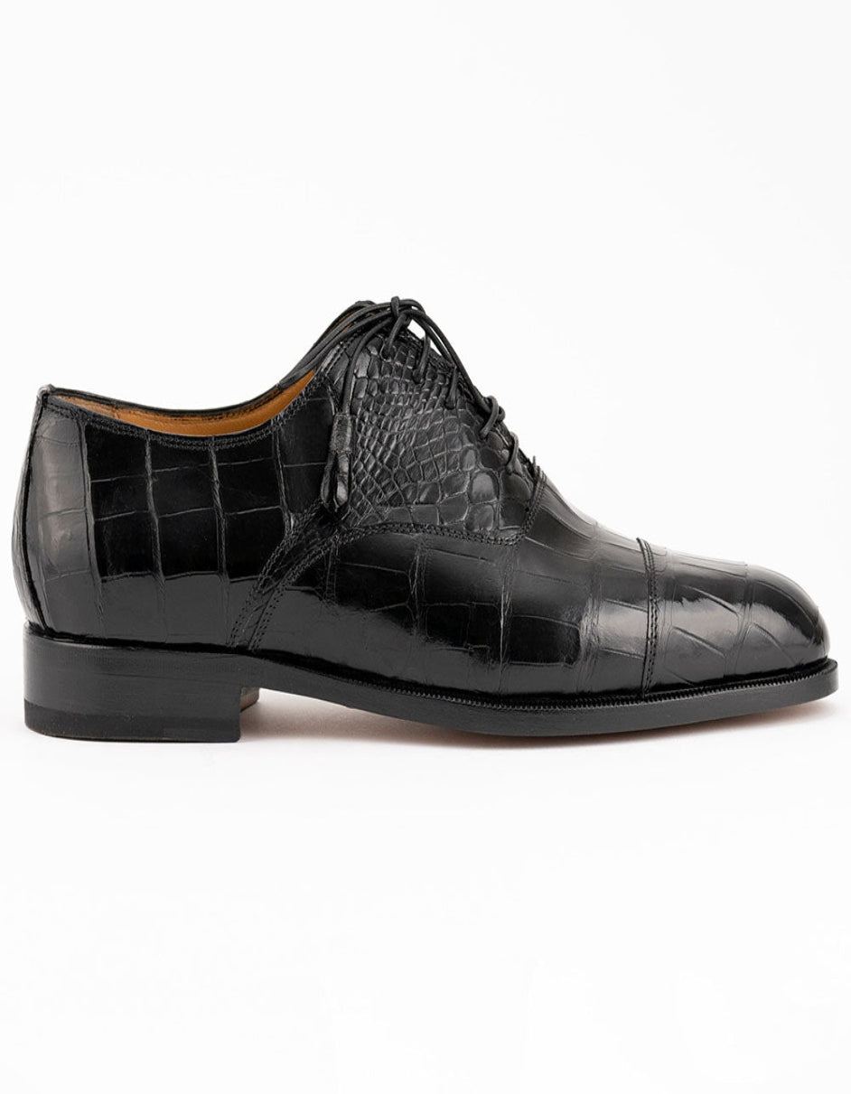 Ferrini Shoes - Mens Alligator Dress Shoe - Ferrini 4234 Alligator Cap Toe Shoes Black