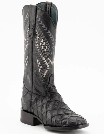 Ferrini Bronco Men's Print Pirarucu Fish Boots Handcrafted Black 1 43393-04-080-D  - from alligatorwarehouse.com