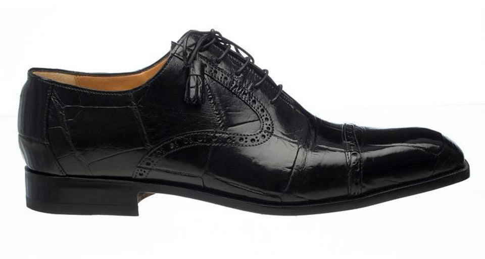 Mens Black Italian Alligator Shoes Ferrini Cap Toe