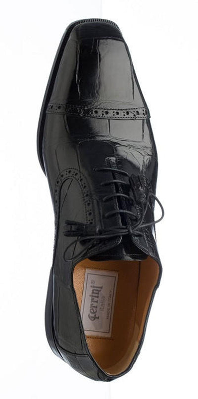 Mens Black Italian Alligator Shoes Ferrini Cap Toe Shoe 2 F3922-BL-090  - from alligatorwarehouse.com