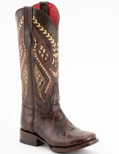 Ferrini Women's Jesse Square Toe Boots Alligator Print - Chocolate 1 43593-09-085-D  - from alligatorwarehouse.com