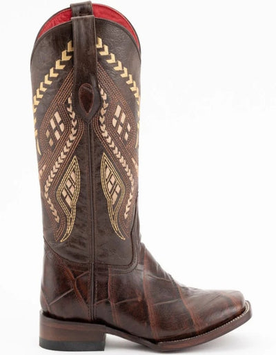 Ferrini Women's Jesse Square Toe Boots Alligator Print - Chocolate 2 43593-09-085-D  - from alligatorwarehouse.com