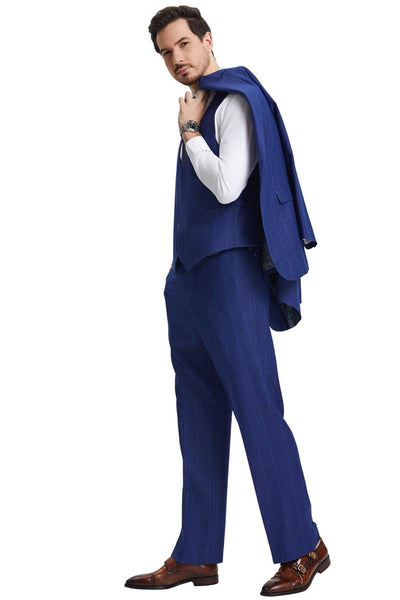 Men's Stacy Adams Peak Lapel Blue Windowpane Plaid Suit with a Scoop Neck Vest 4 SM172H1-20-38R  - from alligatorwarehouse.com