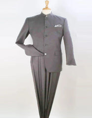 Light Grey Suit - Silver Gray Suit For Wedding - Mens Five Button Mandarin Banded Collar Light Grey Fashion Suit