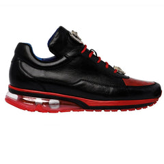 Men's Belvedere Flash Calf & Ostrich Leg Sneaker in Black & Red