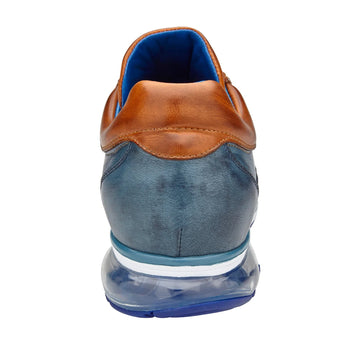 Men's Belvedere Flash Calf & Ostrich Leg Sneaker in Camel & Blue 5 MEN E01 BLUE SAFARI/ALMOND-M-09  - from alligatorwarehouse.com