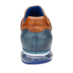 Men's Belvedere Flash Calf & Ostrich Leg Sneaker in Camel & Blue