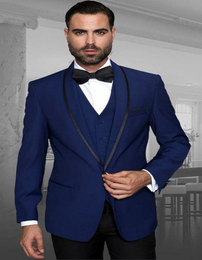 Blue Prom Suit - Blue Homecoming Outfits For Guys Matching Vest and Black Flat Front Pant Sapphire 1   - from alligatorwarehouse.com