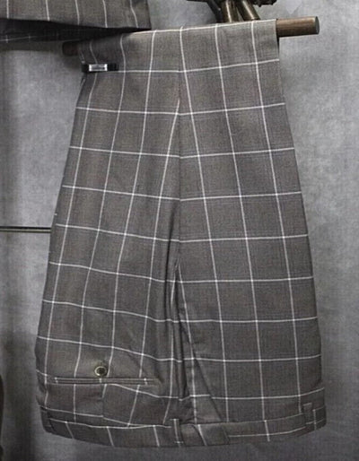 Mens One Button Peak Lapel Plaid Pattern Suit Tan ~ White ~ Blue 5   - from alligatorwarehouse.com