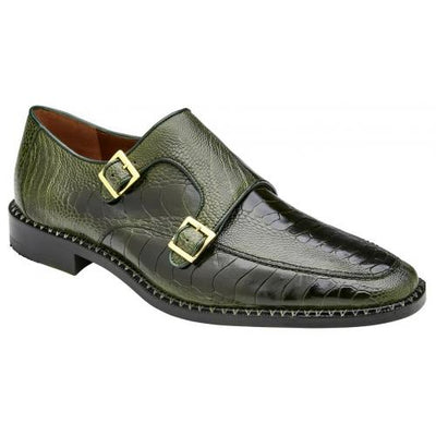 Belvedere Valiente Antique Forest Green Genuine Ostrich Leg Double Monk Strap Shoes 1 MEN 02442 ANT. FOREST-M-06  - from alligatorwarehouse.com
