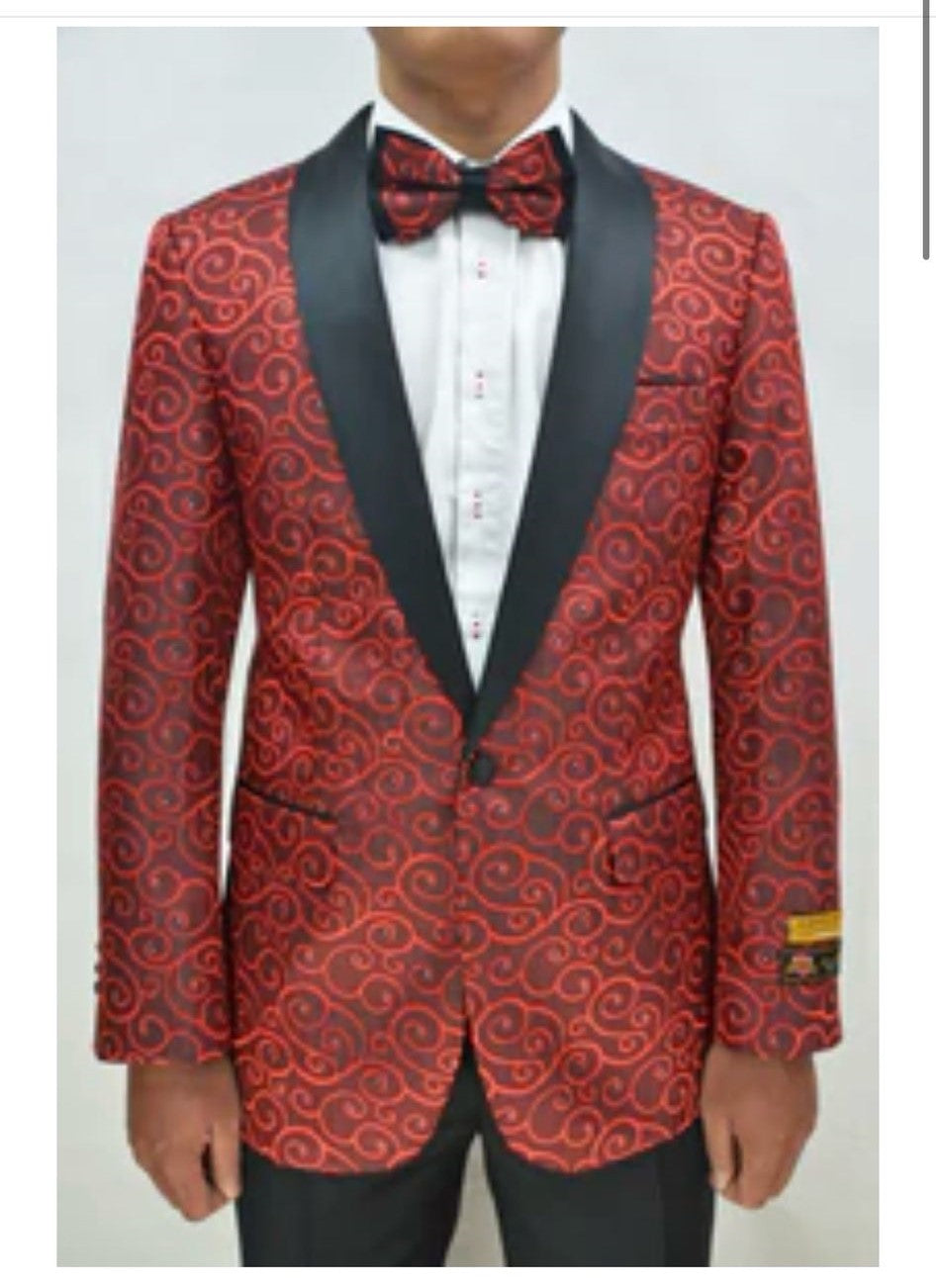 Red and Black Tuxedo Suit – Mens Formal Blazer with Satin Shawl Lapel