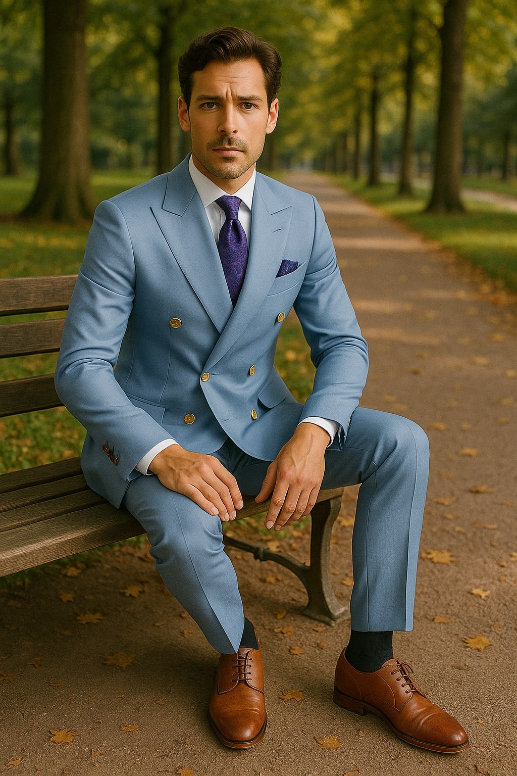 Mens Light Blue Double-Breasted Suit with Gold Buttons ƒ?? Slim Fit 2-Piece Formal Set in Sky Blue Color 2   - from alligatorwarehouse.com