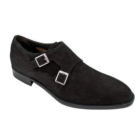 Men's Belvedere Francesco Italian Suede Monk Strap Dress Shoe in Black