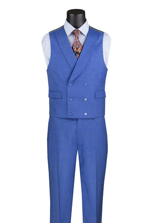 French Blue Modern Fit 3-Piece Suit with Lapel Vest & Adjustable Pants