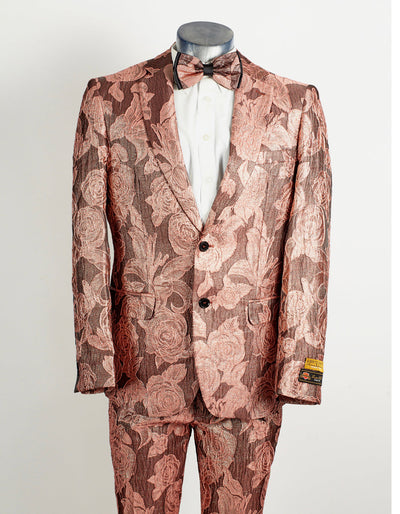 Mens 2 Button Dusty Rose & Pink Floral Paisley Prom & Wedding Tuxedo 1 Allen-21-Dusty-Suit-XS  - from alligatorwarehouse.com