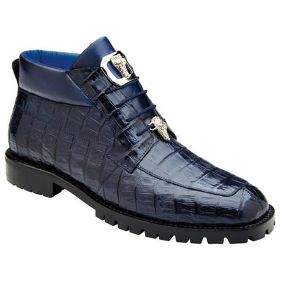 Belvedere  Gallardo Navy Blue Genuine Crocodile Tractor Sole Ankle Boots 1 MEN U02  ANT. NAVY-M-06  - from alligatorwarehouse.com
