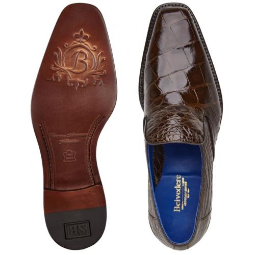 Men's Genuine Alligator Leather Loafers - Chocolate Brown Slip-On Dress Shoes - Belvedere Genova 3   - from alligatorwarehouse.com